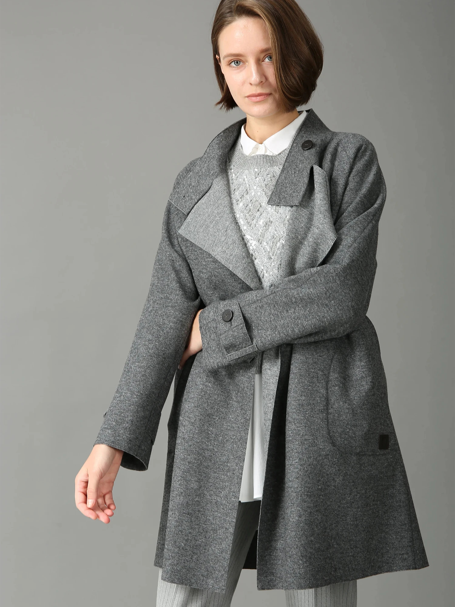 美品 モラビト MORABITO ウール混 プードルボアコート グレー 38 美品 モラビト MORABITO ウール混 プードルボアコート グレー 38