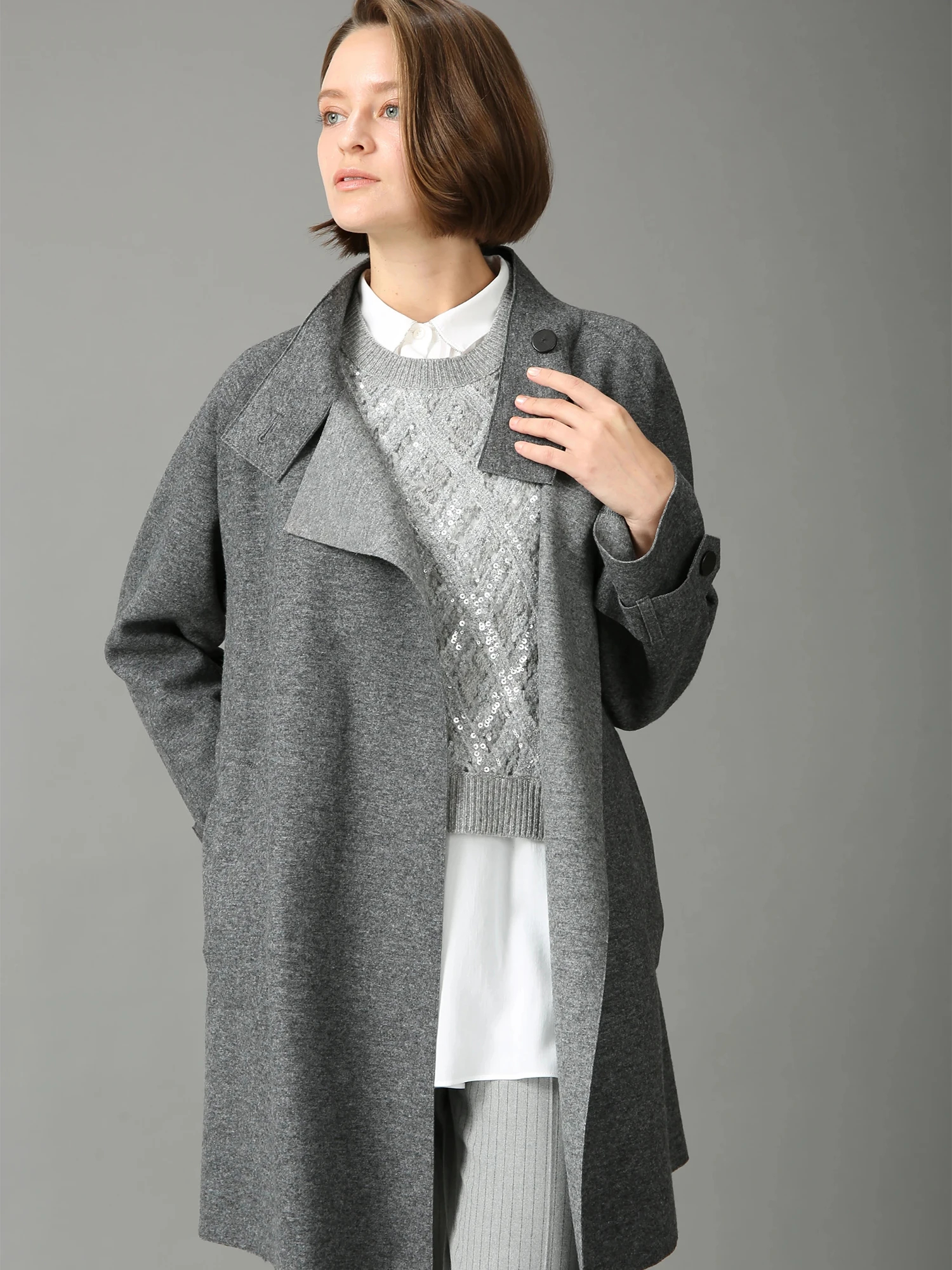 エクラ掲載】【日本製】 ウールカシミヤリバー コート ｜ MORABITO