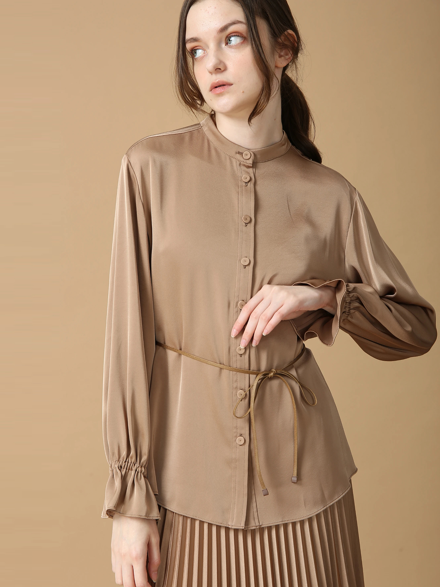 タグ付新品　MORABITO BLANAC モラビトブラン　デニムブラウス プルントサテン ブラウス シャツ ｜ MORABITO BLANC（モラビト