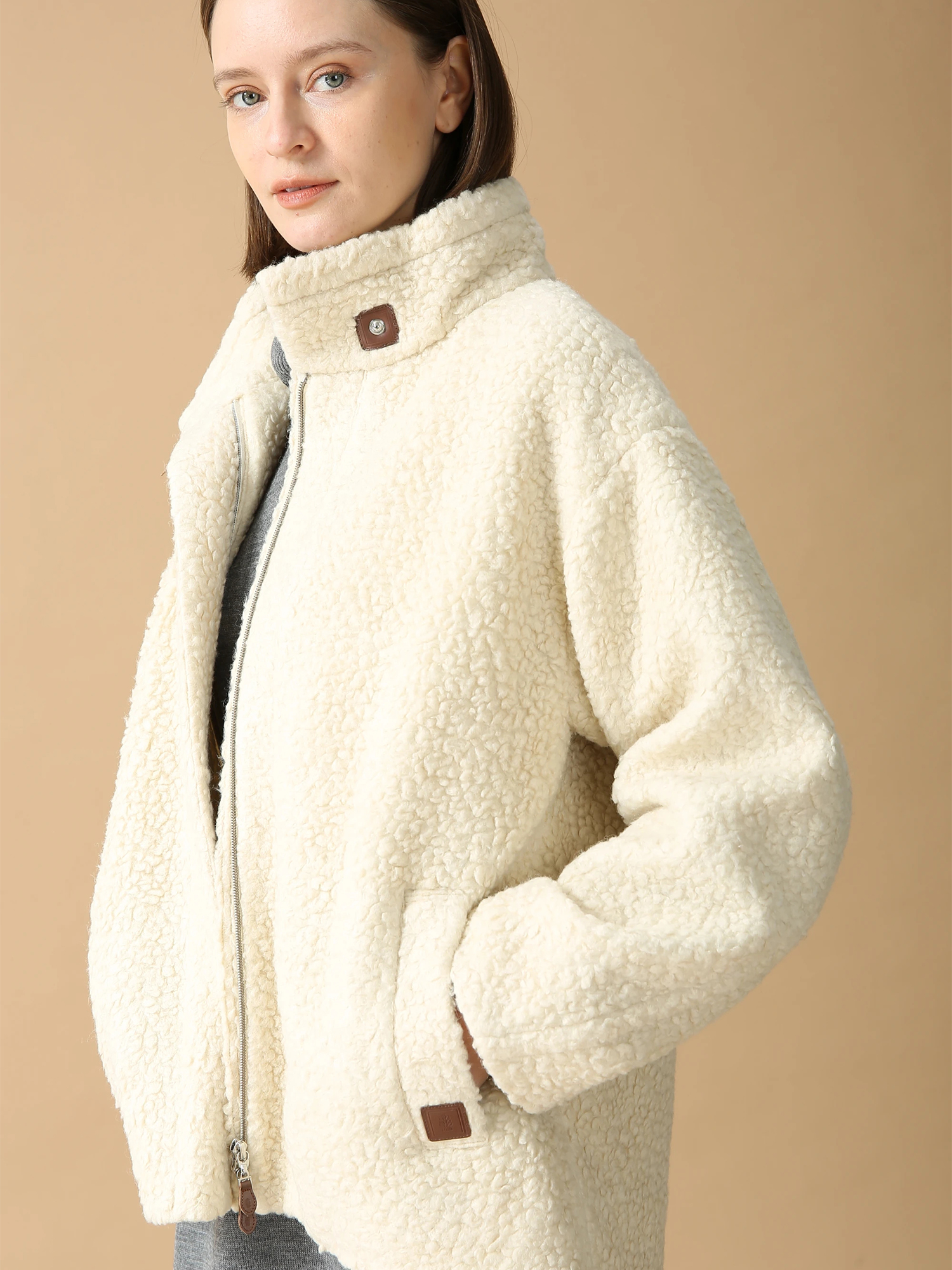 美品 モラビト MORABITO ウール混 プードルボアコート グレー 38 美品 モラビト MORABITO ウール混 プードルボアコート グレー 38