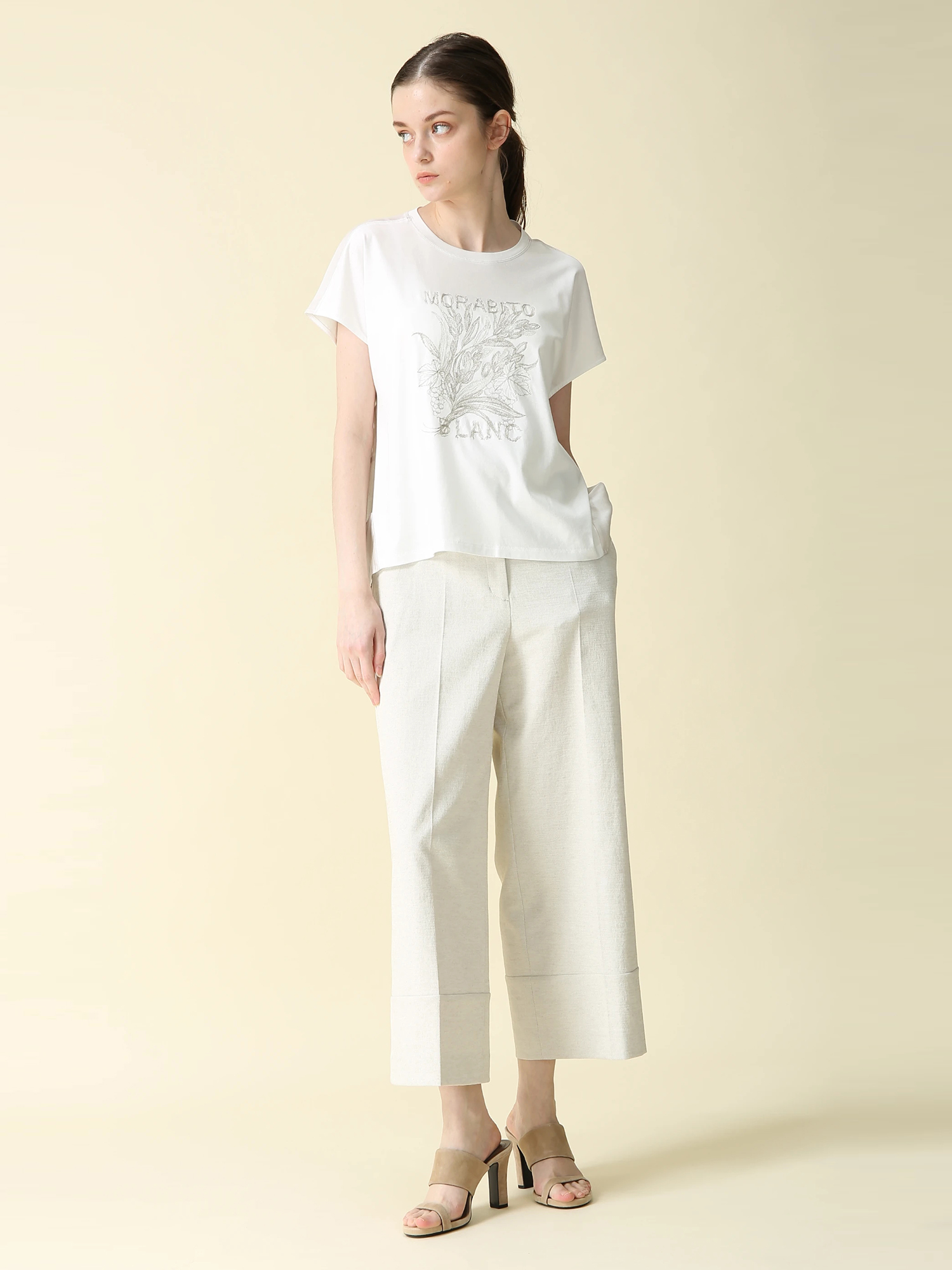 日本製】ラメ糸刺しゅう ギザリヨセルスムース カットソー Tシャツ