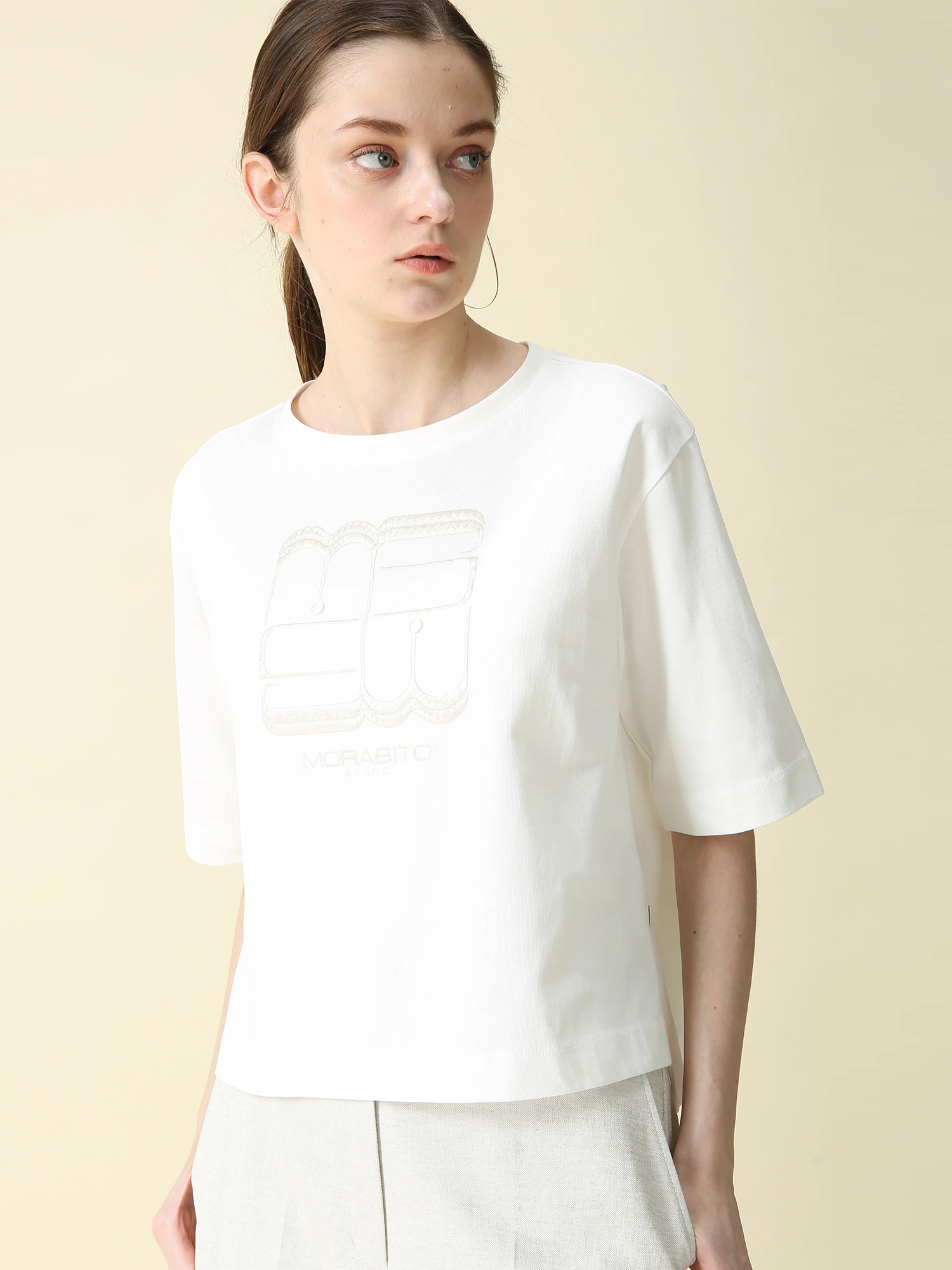 MORABITO BLANC モラビト　ブラン　Tシャツ　白/ホワイト 予約】ロゴモチーフ刺繍 ファンクショナル カットソー Tシャツ