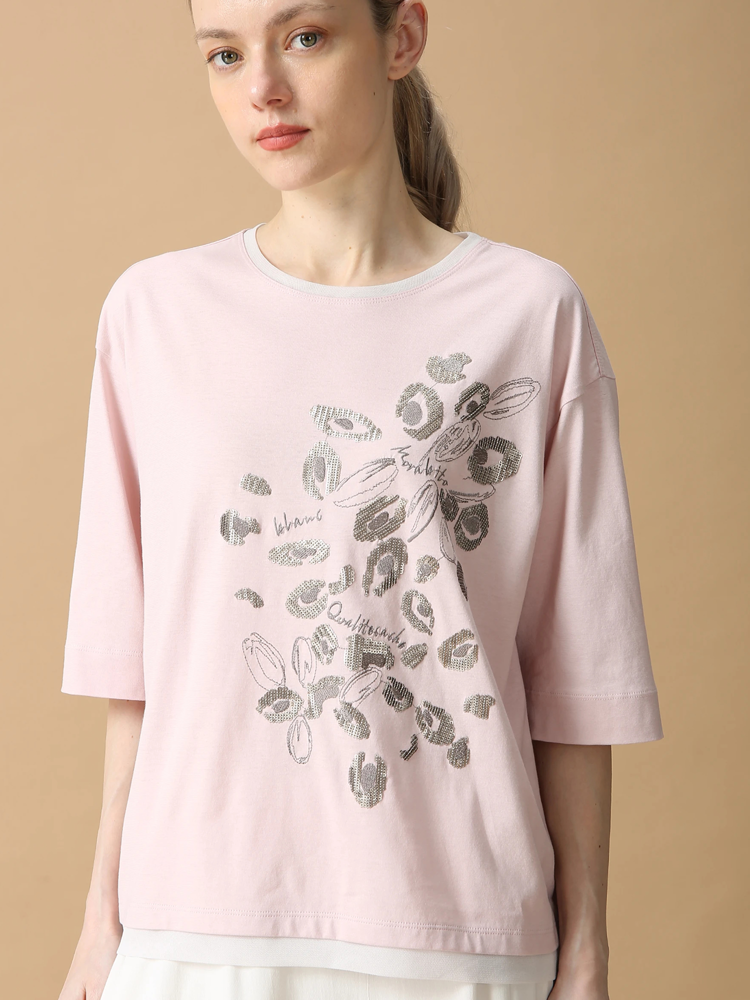 新品　モラビトプルミエ　軽量ニットカットソー　38 クールローレルカットソー 麦モチーフ Tシャツ ｜ MORABITO BLANC