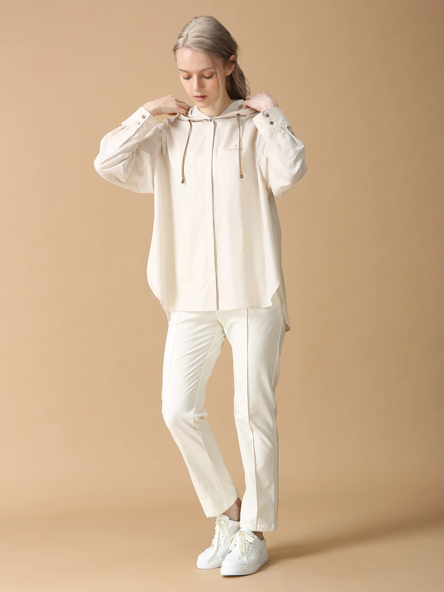 MORABITO BLANCモラビトブラン✳︎ストライプベージュ長袖シャツ38 ナチュラルローンブラウス ｜ MORABITO BLANC（モラビトブラン）｜.K