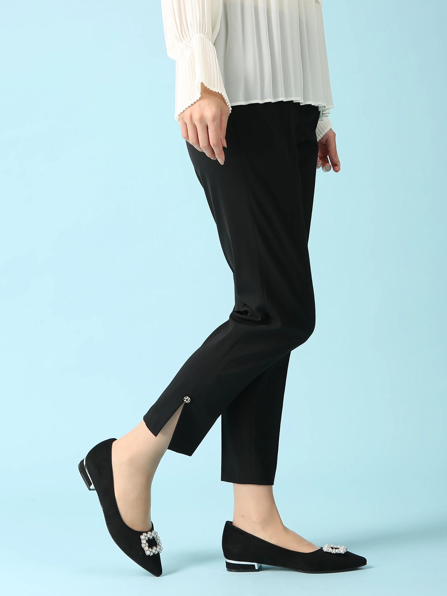 SALE 7/31(木)で終了】 ストレッチ テーパードパンツ スリット