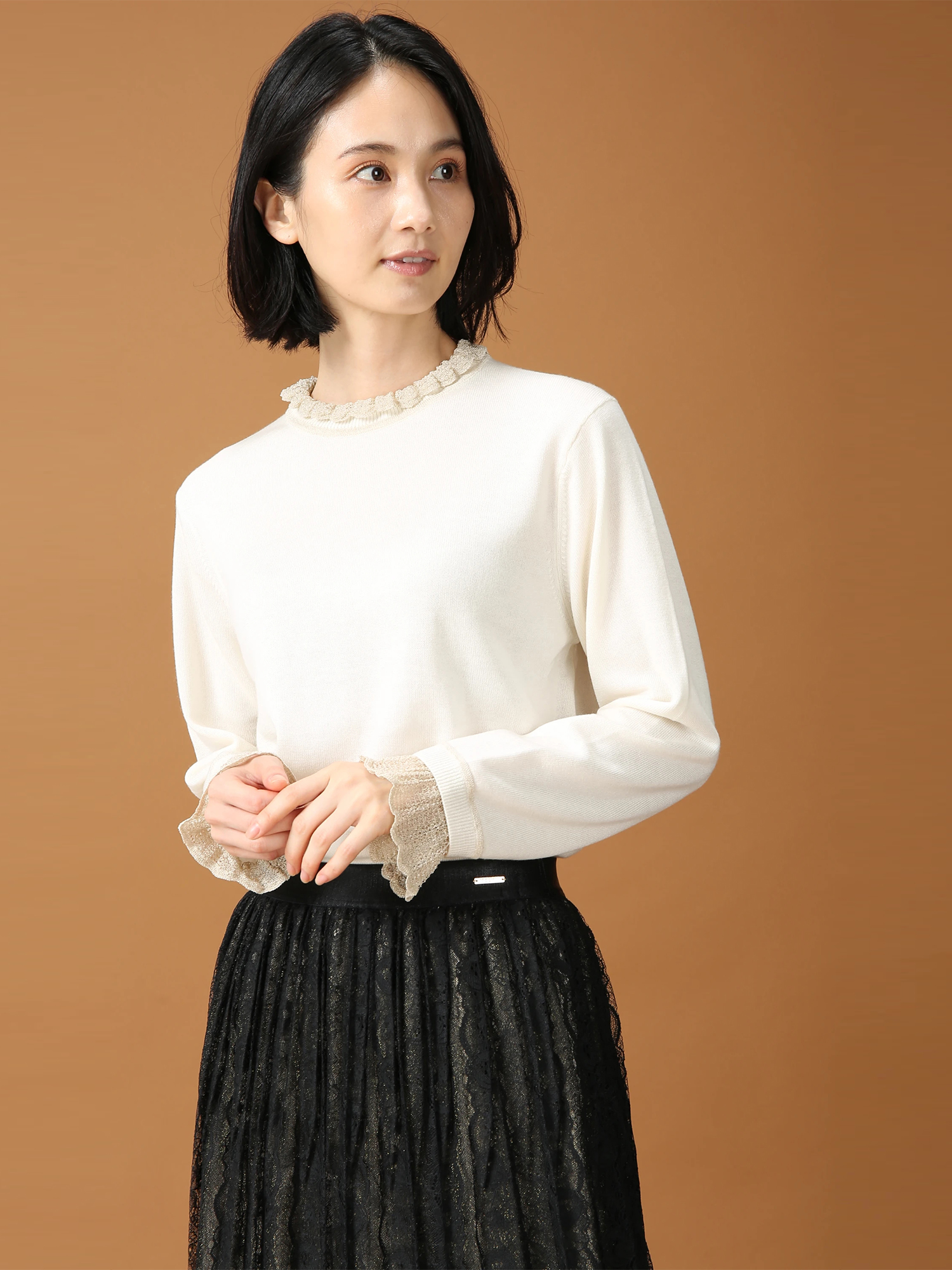 SALE 7/31(木)で終了】 ラメ フリル ニット セーター