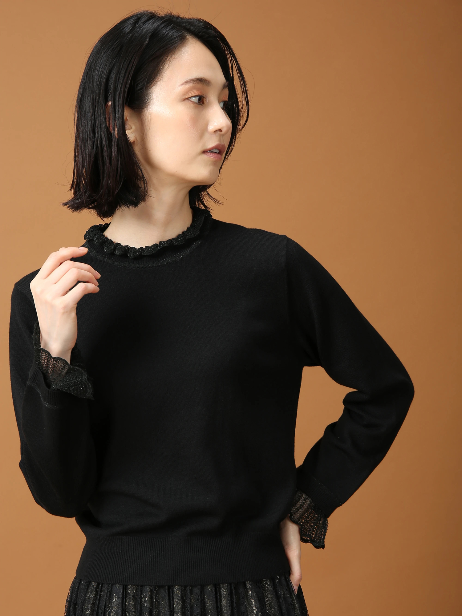 SALE 7/31(木)で終了】 ラメ フリル ニット セーター