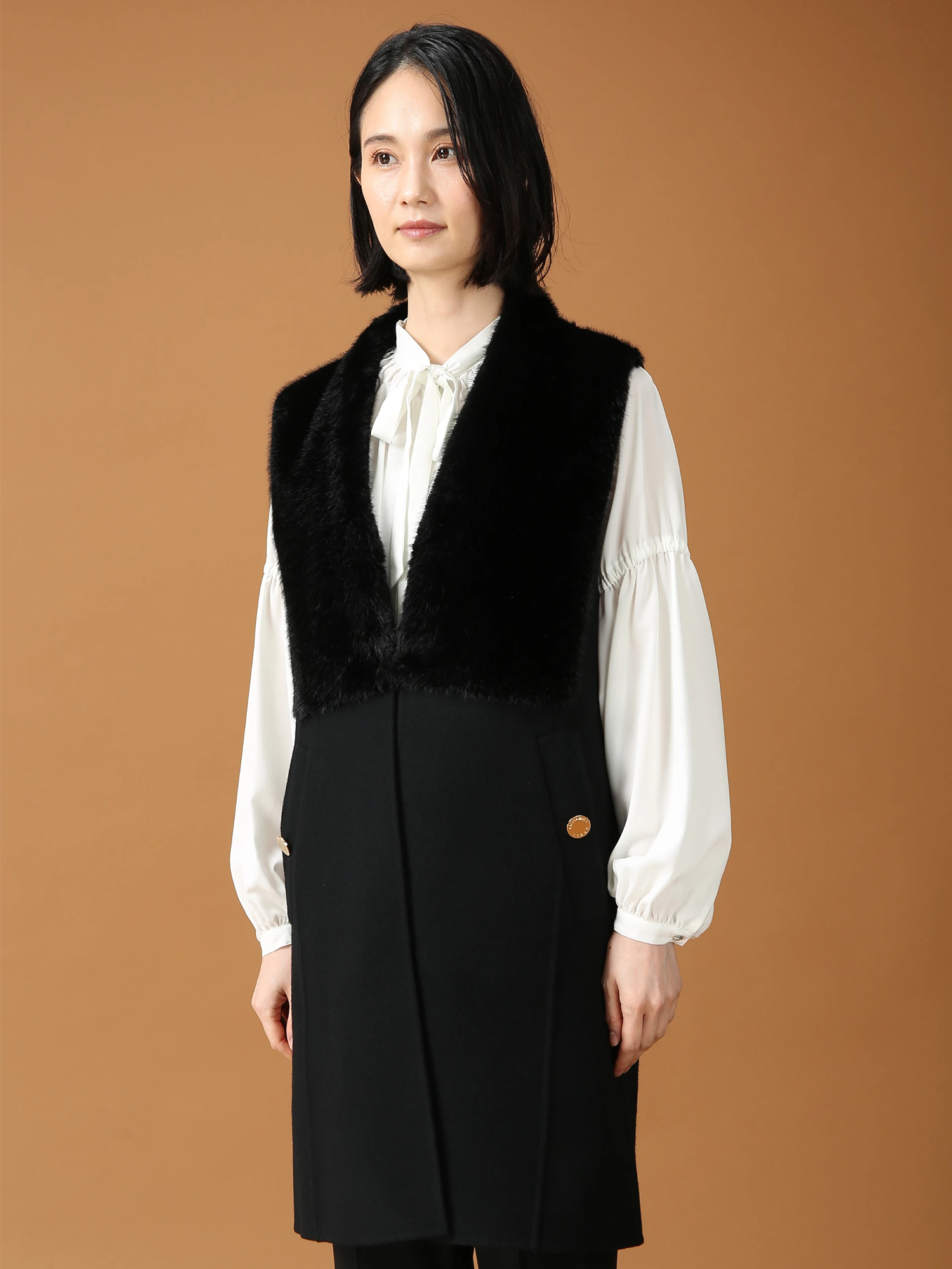 エクラ掲載モデル】 プレミアム リバー ジレ ロング丈