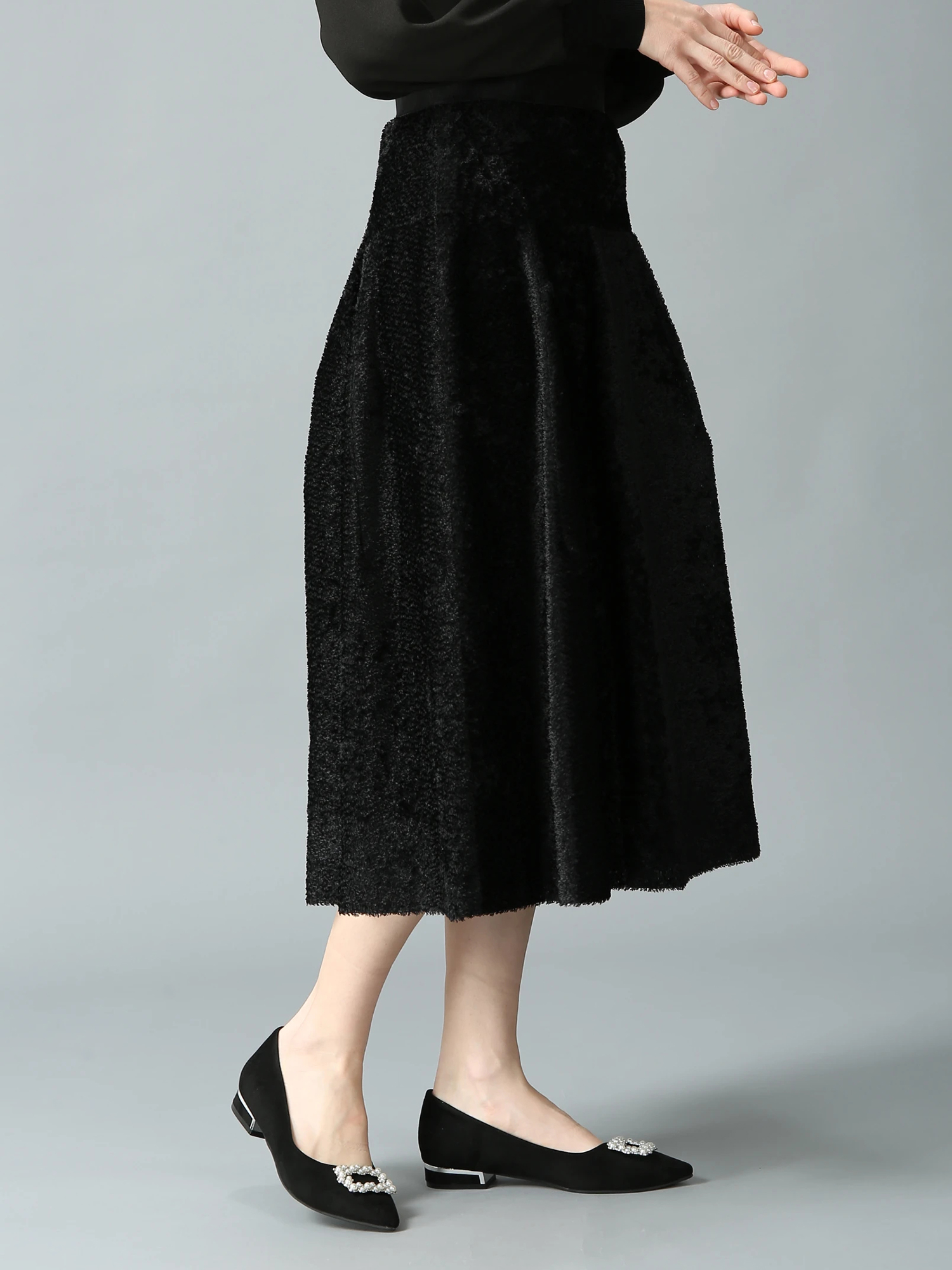 ホコモモラ★美品★スカートスーツ★ジャガード生地★フレアシルエット★ブラック ショートカットジャガード スカート ｜ MORABITO SPELL（モラビト