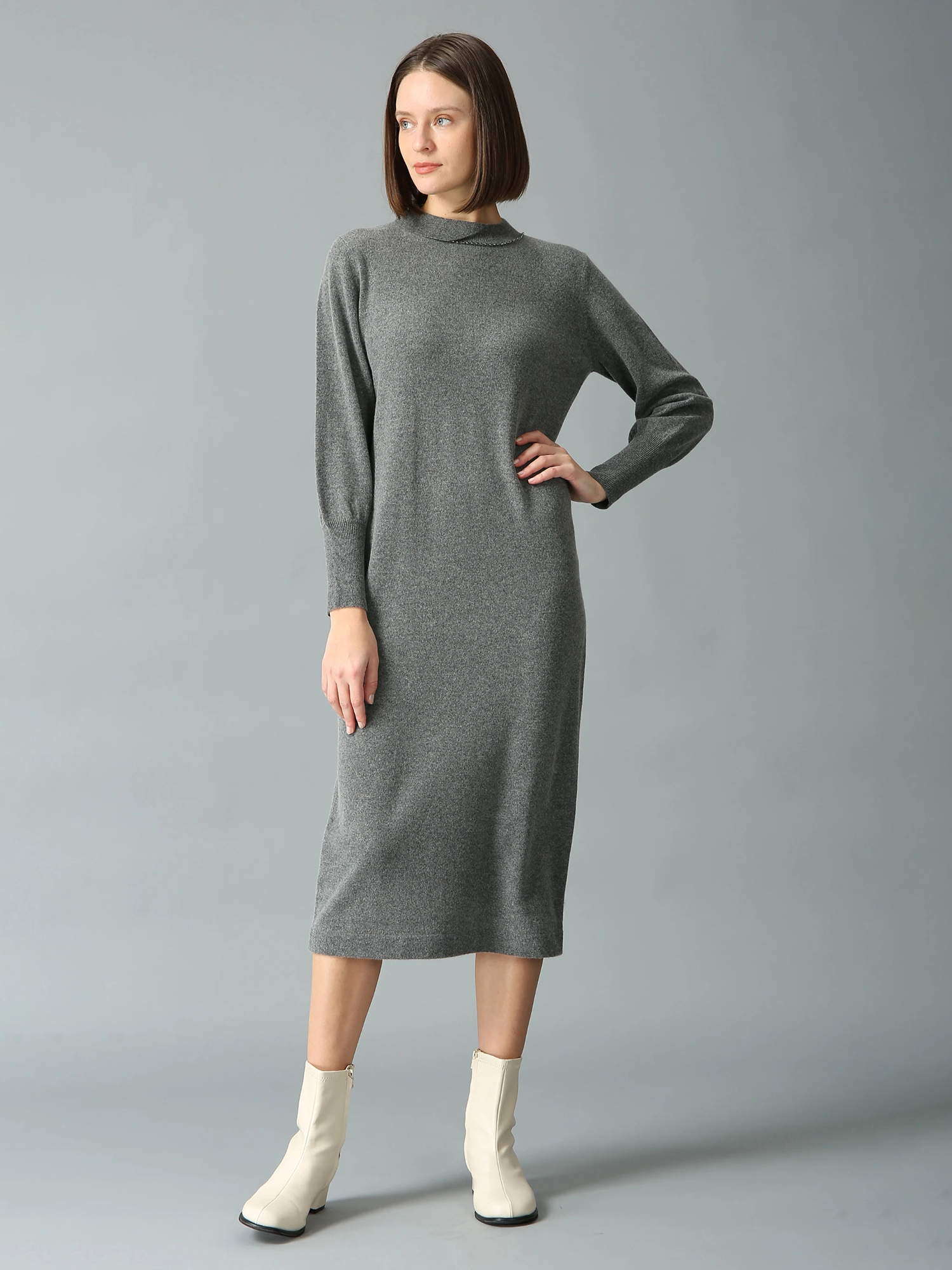 あこ　MEYAME ニットワンピース エルボーパッチ カシミヤ ウール ウールカシミヤ ニット ワンピース ｜ MORABITO SPELL（モラビトスペル