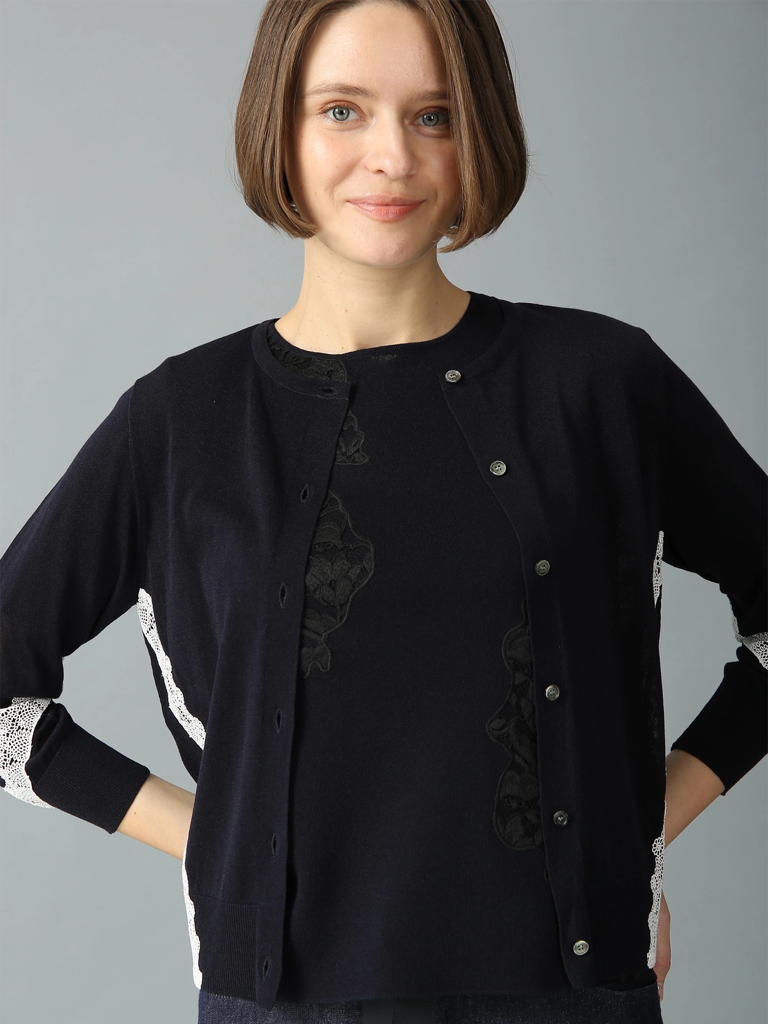 カーディガン CASHIRY COTTON レース付き ニット カーディガン ｜ MORABITO SPELL