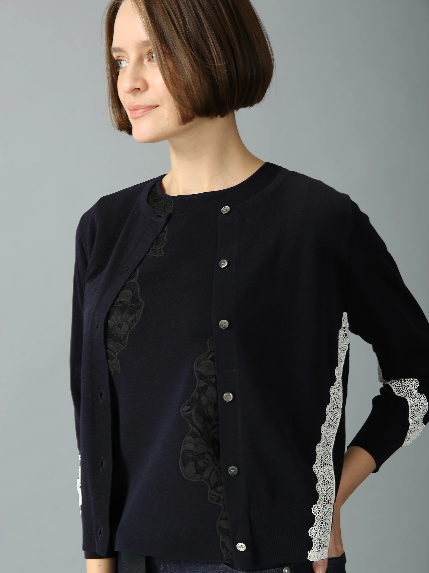 CASHIRY COTTON レース付き ニット カーディガン ｜ MORABITO SPELL