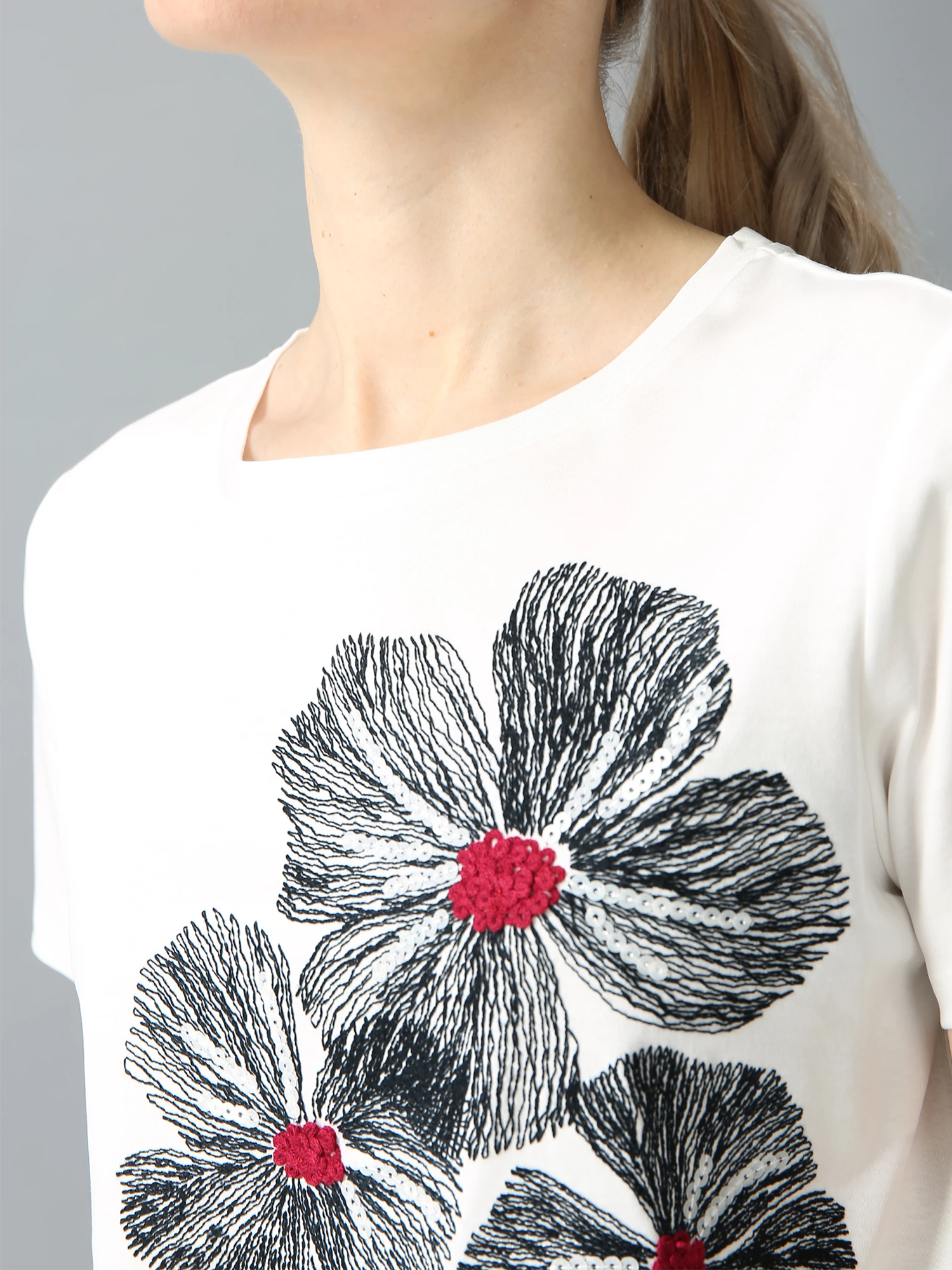 コットンスムース 花柄 刺しゅう Tシャツ ｜ MORABITO SPELL（モラビト