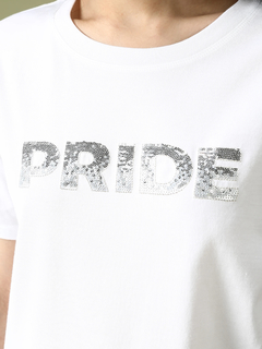 PRIDE(プライド) |スパンコール ロゴ刺繍 Ｔシャツ 日本製