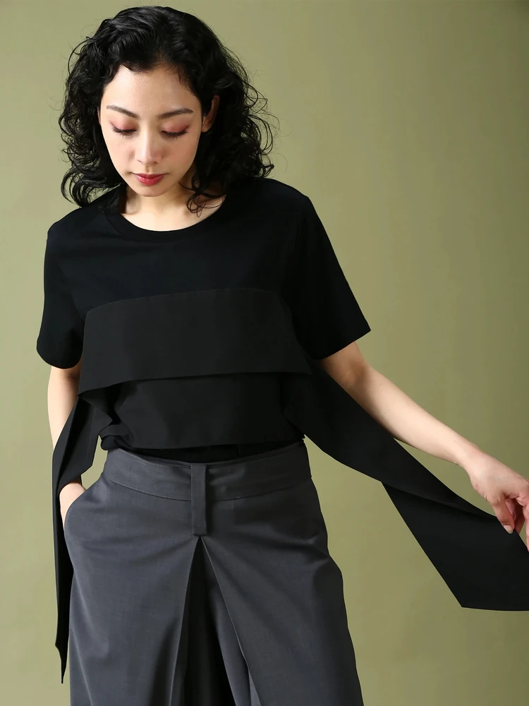 SALE 1/31(金)で終了】 超長綿 ストレッチツイル ドッキング Tシャツ 