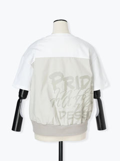 PRIDE(プライド) |【日本製】異素材 タフタ ロゴ プリント ドッキング プルオーバー Tシャツ