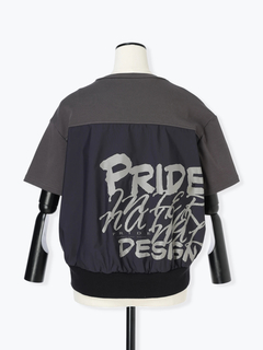 PRIDE(プライド) |【日本製】異素材 タフタ ロゴ プリント ドッキング プルオーバー Tシャツ