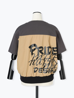 PRIDE(プライド) |【日本製】異素材 タフタ ロゴ プリント ドッキング プルオーバー Tシャツ