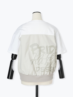 PRIDE(プライド) |【日本製】異素材 タフタ ロゴ プリント ドッキング プルオーバー Tシャツ
