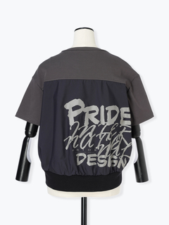 PRIDE(プライド) |【日本製】異素材 タフタ ロゴ プリント ドッキング プルオーバー Tシャツ