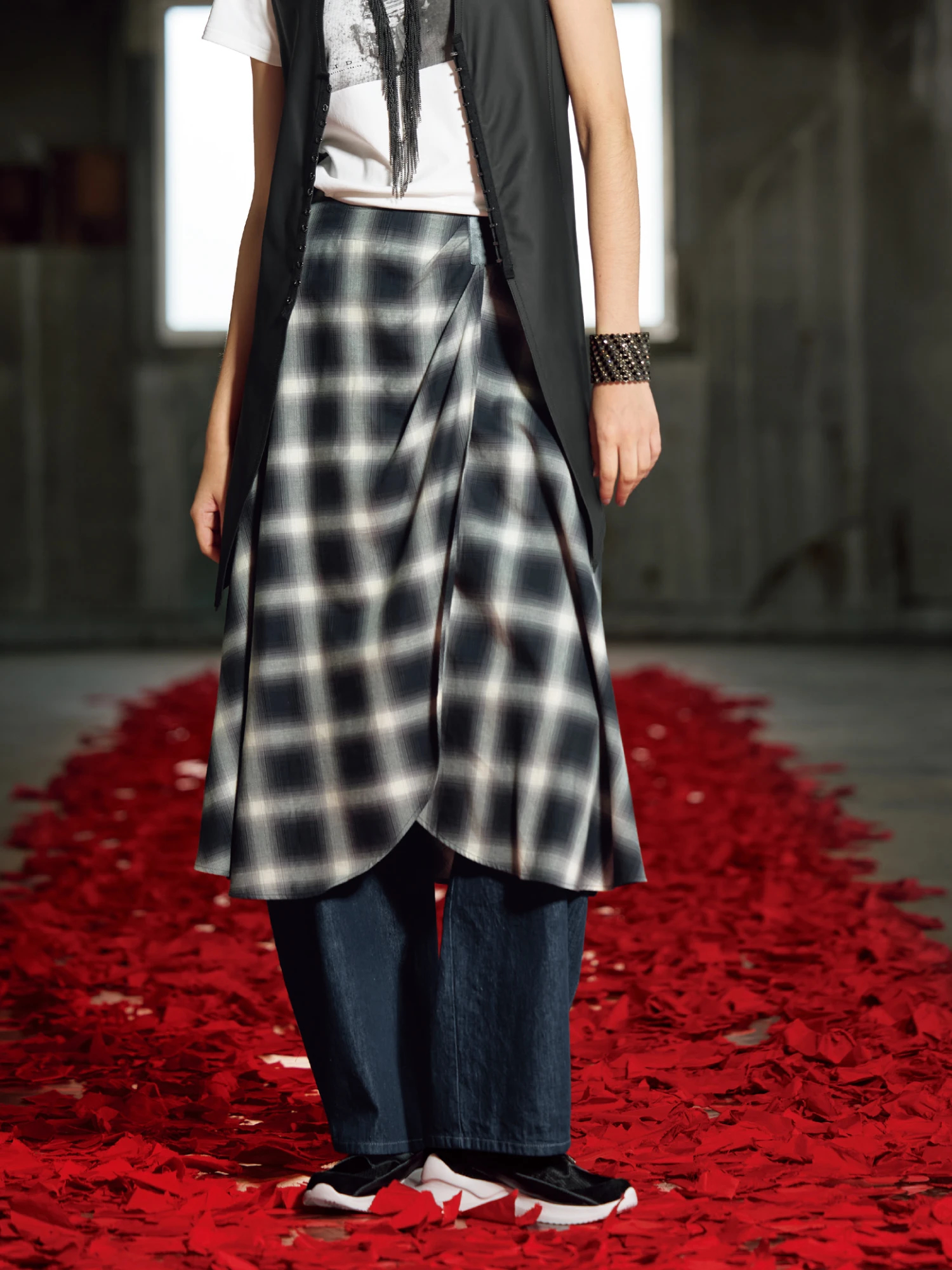 レイヤーチェック マキシ丈 巻き スカート ｜ PRIDEBIS（プリデビス