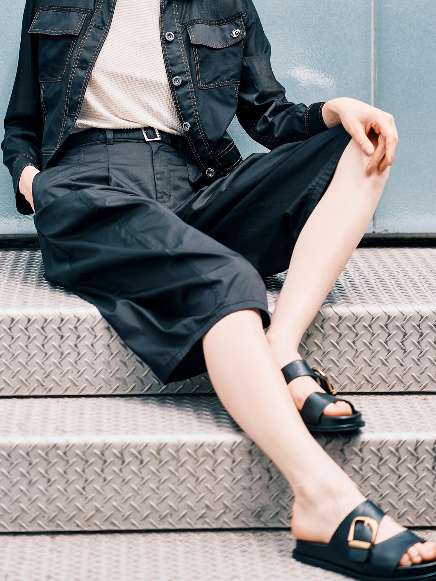 コットンサテン ベルト付き ガウチョ パンツ ｜ pierre cardin