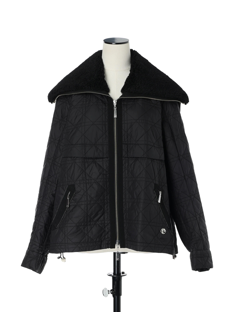 pierre cardin(ピエールカルダン) |ジオメトリックキルト ボア カラー ブルゾン